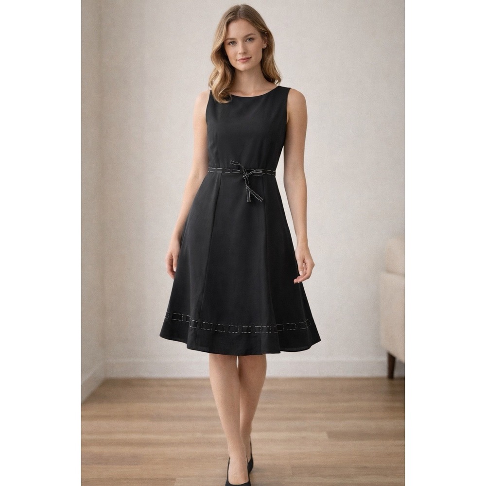 Ann Taylor Dress Women's 10 Black Silk A-Line Sleeveless Fit Flare Classic Chic